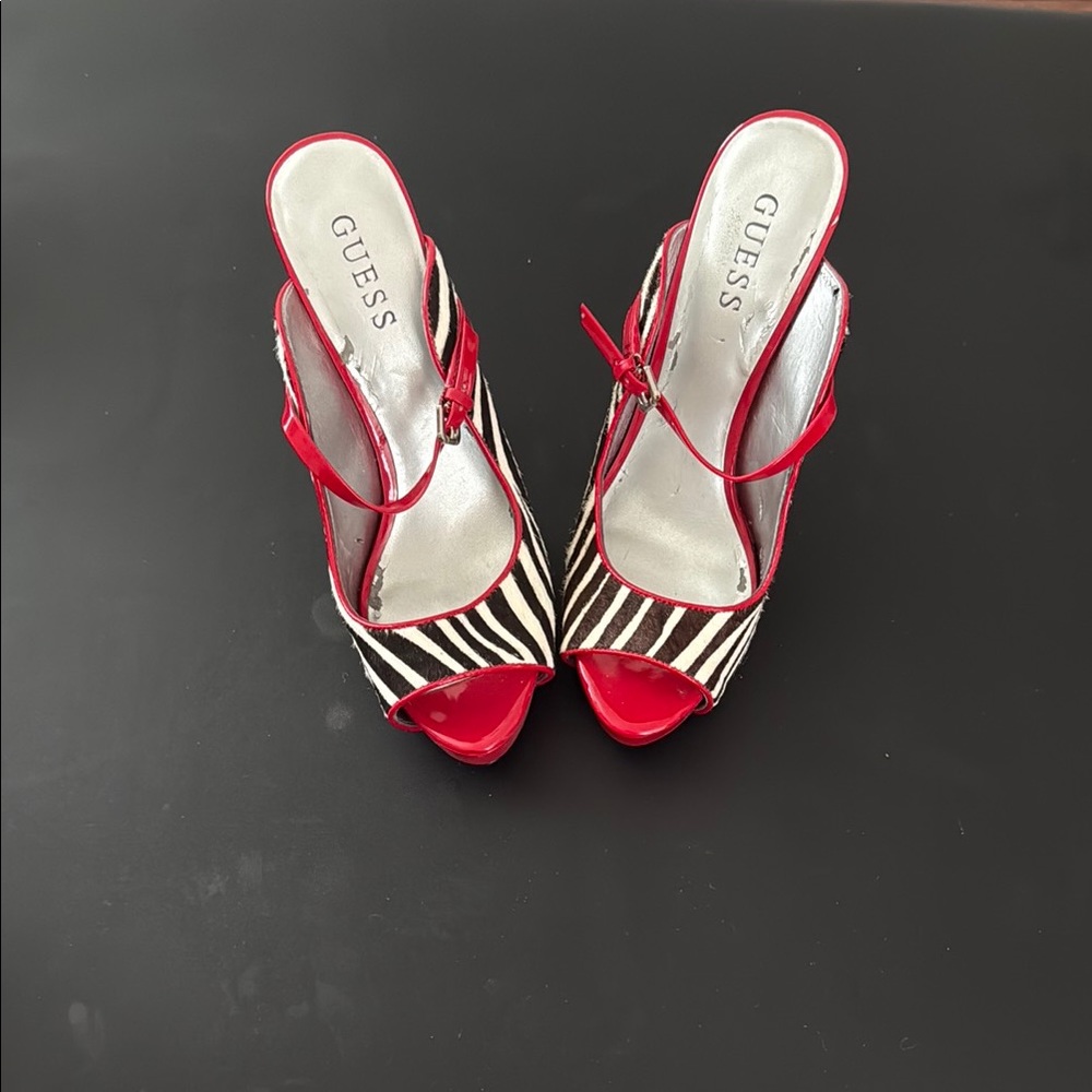 Guess Red and Black Heels with Zebra Print